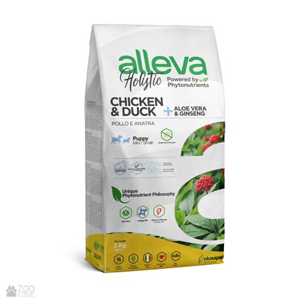 Alleva Holistic Mini Puppy / Junior Chicken & Duck, корм для щенков малых пород с чувствительным пищеварением с курицей и уткой