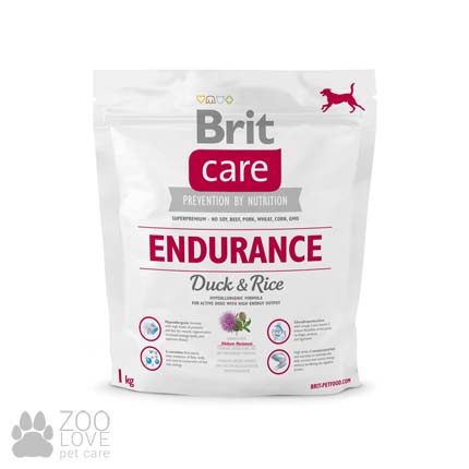Фото упаковки сухого корма для активных собак всех пород Brit Care Endurance 1 кг
