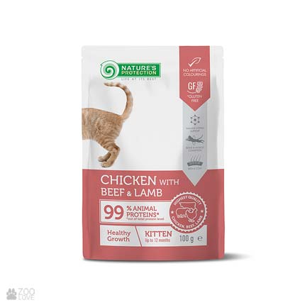 Nature's Protection Kitten Healthy Growth Chicken Beef & Lamb, влажный корм с курицей, говядиной и ягненком для котят