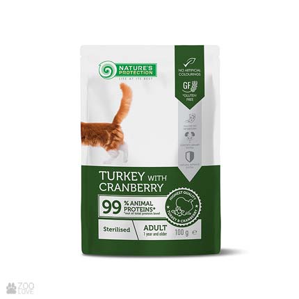 Nature's Protection Adult Cats Sterilised Turkey with Cranberry, влажный корм с индейкой и клюквой для стерилизованных кошек