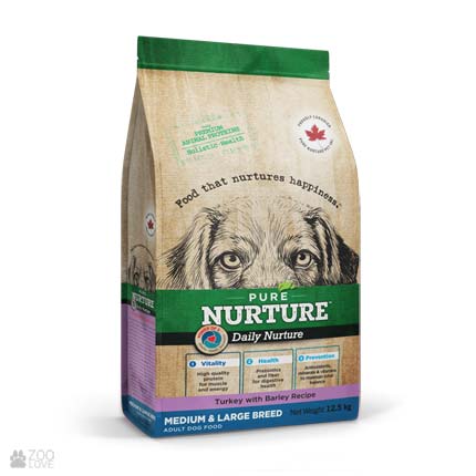 Pure Nurture Daily Turkey with Barley Medium & Maxi Adult, корм с индейкой и рисом для собак средних и крупных пород