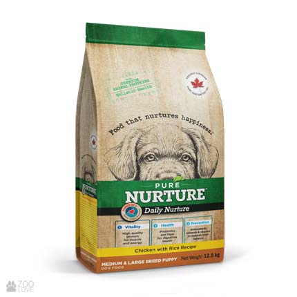 Pure Nurture Daily Chicken with Rice Recipe Medium & Large Breed Puppy, корм с курицей и рисом для щенков средних и больших пород