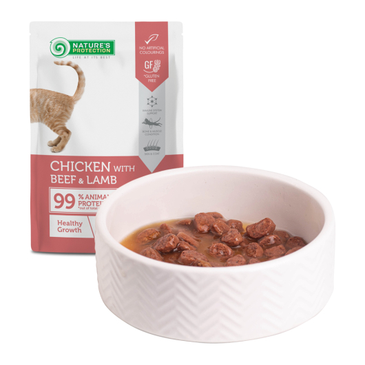 Nature's Protection Kitten Healthy Growth Chicken Beef & Lamb, влажный корм с курицей, говядиной и ягненком для котят