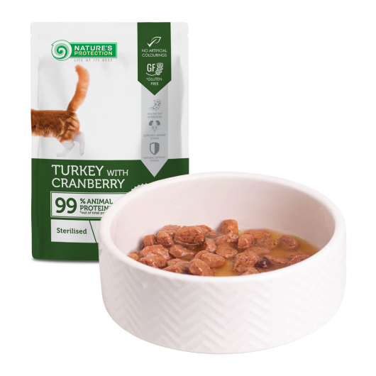 Nature's Protection Adult Cats Sterilised Turkey with Cranberry, влажный корм с индейкой и клюквой для стерилизованных кошек