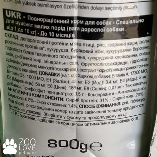Состав сухого корма для щенков Royal Canin MINI JUNIOR