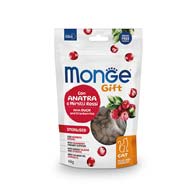 Monge Gift Cat Sterilised Duck, лакомства для стерилизованных кошек с уткой и клюквой