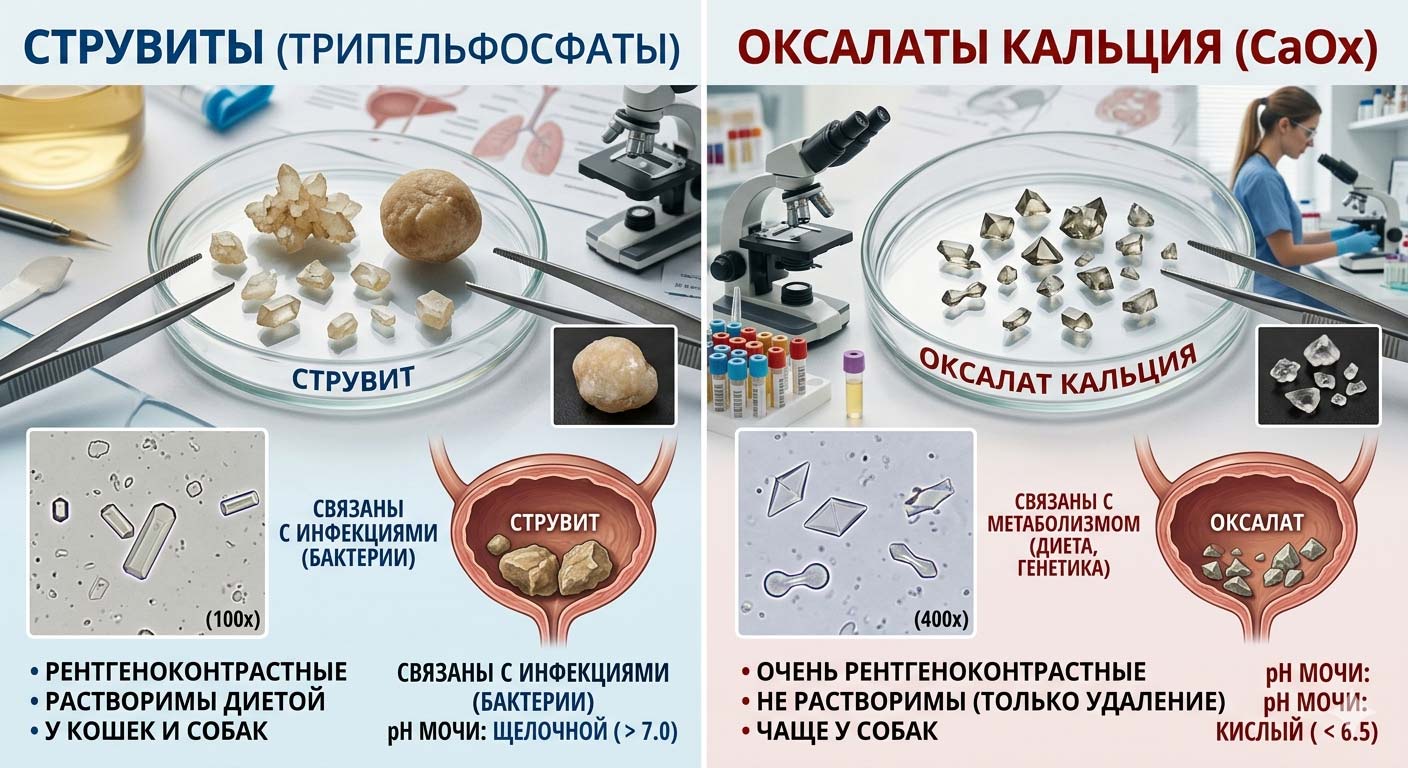 Разница между струвитами и оксалатами